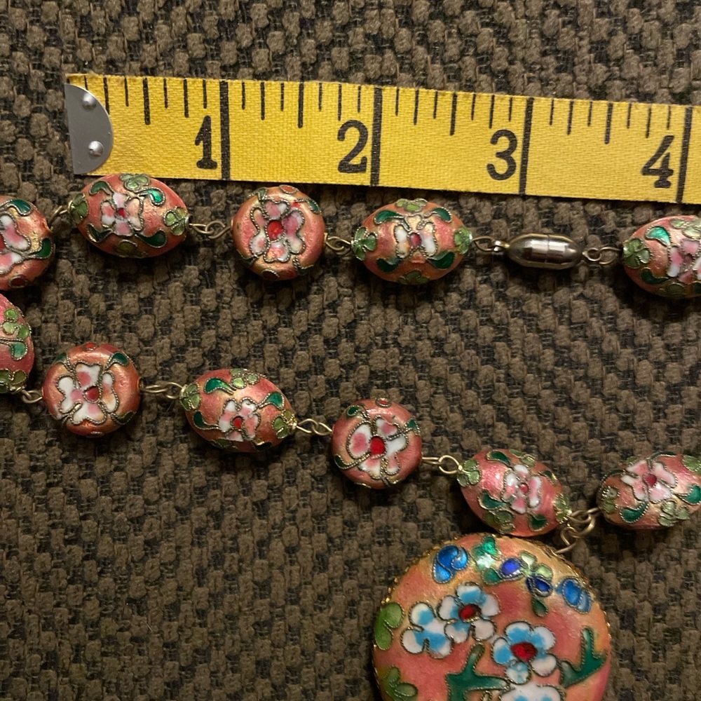 HP Pink Cloisonne Flower Necklace Cherry Blossoms 18โ - Picture 5 of 7